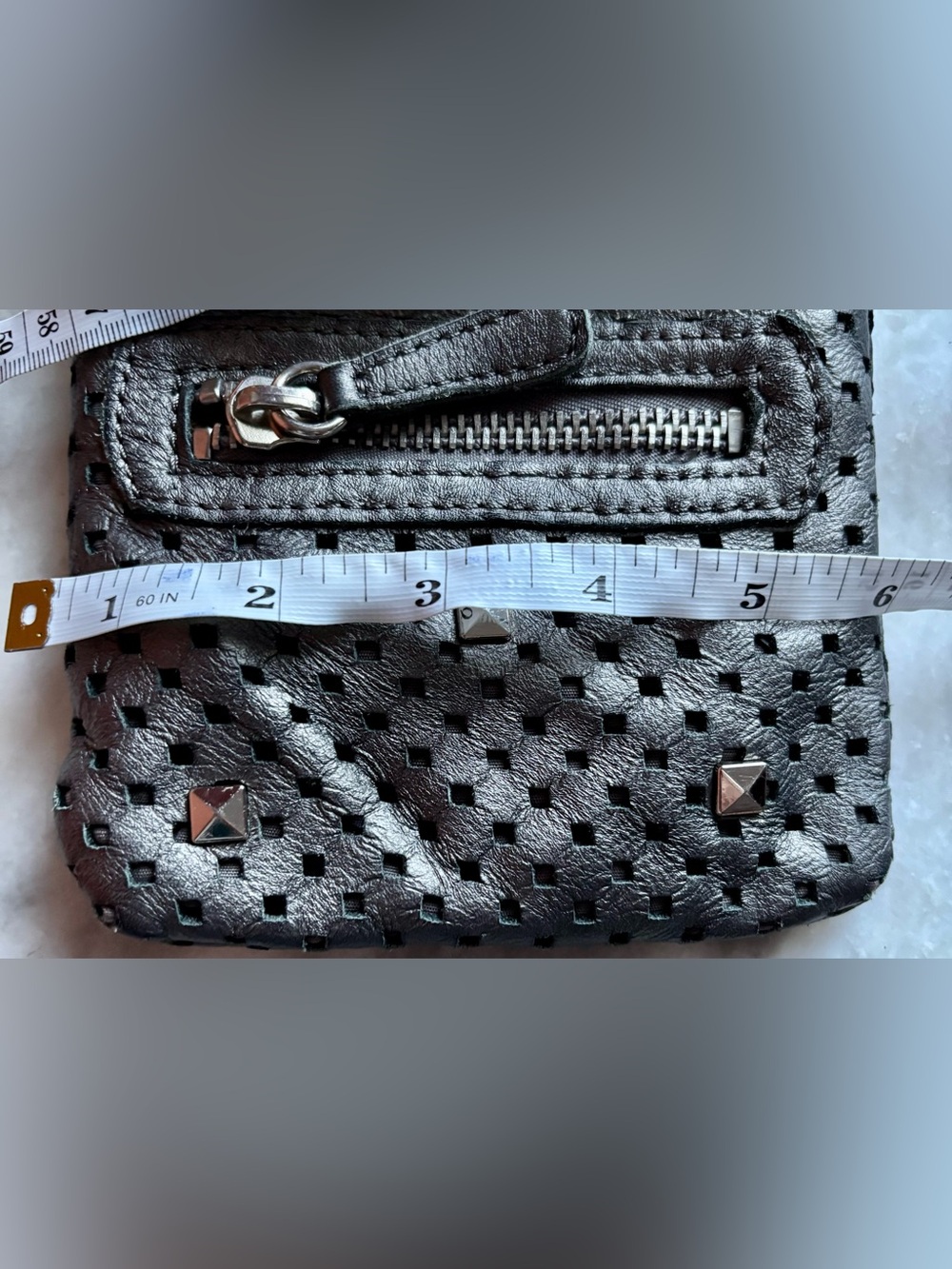 Linea Pelle Teal Perforated Leather Crossbody Bag - Picture 9 of 10